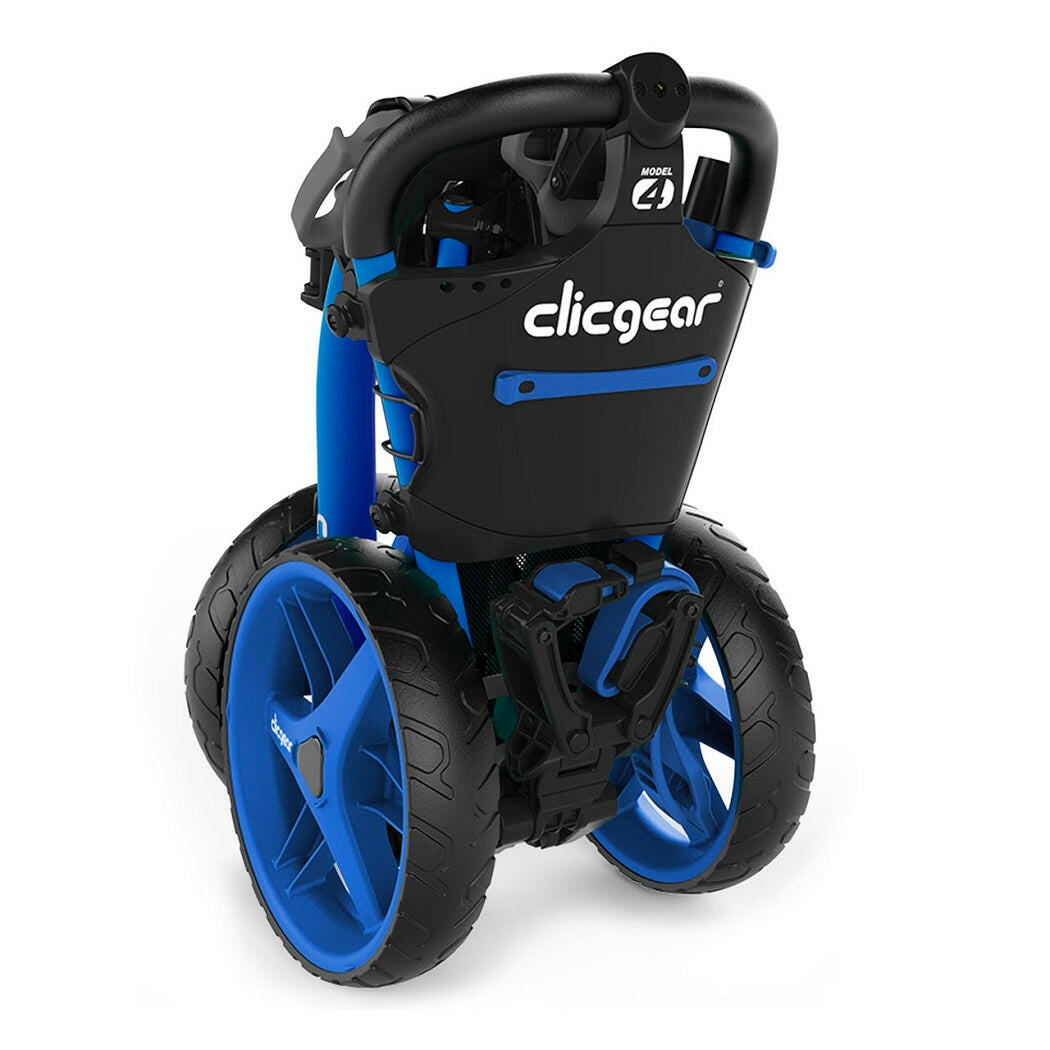 Clicgear 4.0 Push Golf Trolley - 3-Wheel (Blue) - rear view, showing the trolley folded