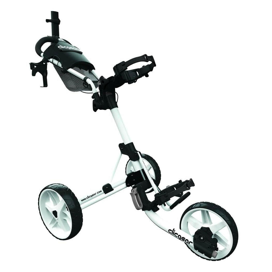 Clicgear 4.0 3 Wheel Golf Trolley (White) - showing the trolley with its drink and umbrella holders