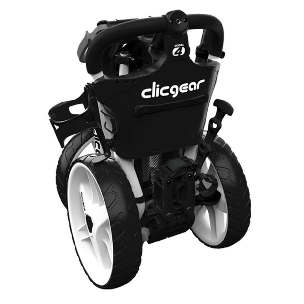 Clicgear 4.0 Push Golf Trolley - 3-Wheel (White) - rear view, showing the trolley folded