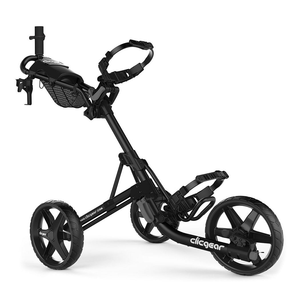 Black Clicgear 4.0 3-Wheel Push Golf Trolley unfolded