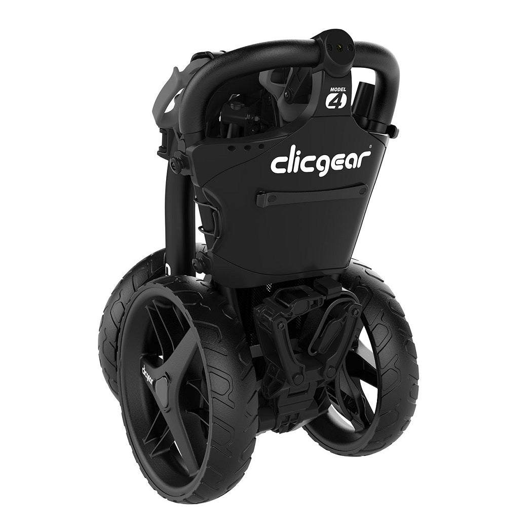 Black Clicgear 4.0 Push Golf Trolley folded for storage