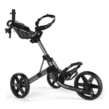Silver Clicgear 4.0 3-Wheel Push Golf Trolley unfolded