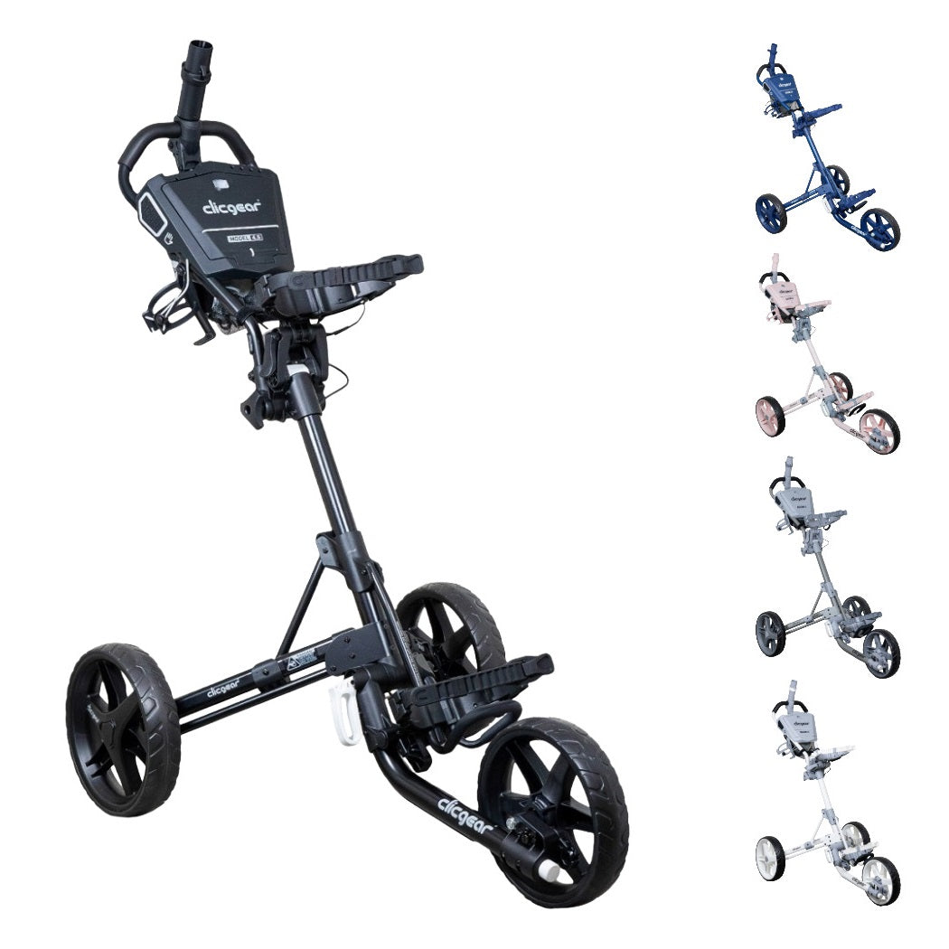 Clicgear 4.5 Golf Push Trolley in Black with Navy, Pink, Slate and White colourways inset