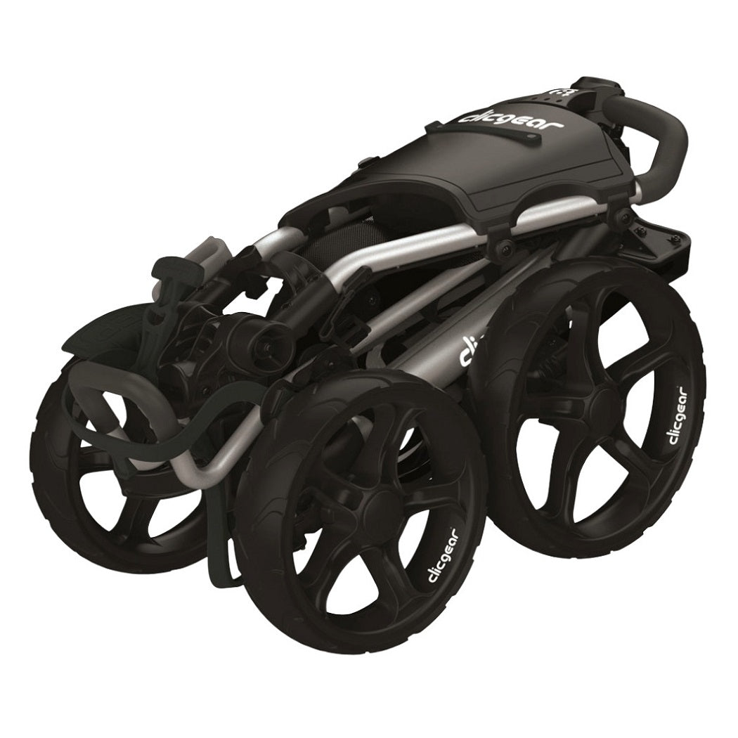 Clicgear 8.0+ Silver push golf trolley folded for storage