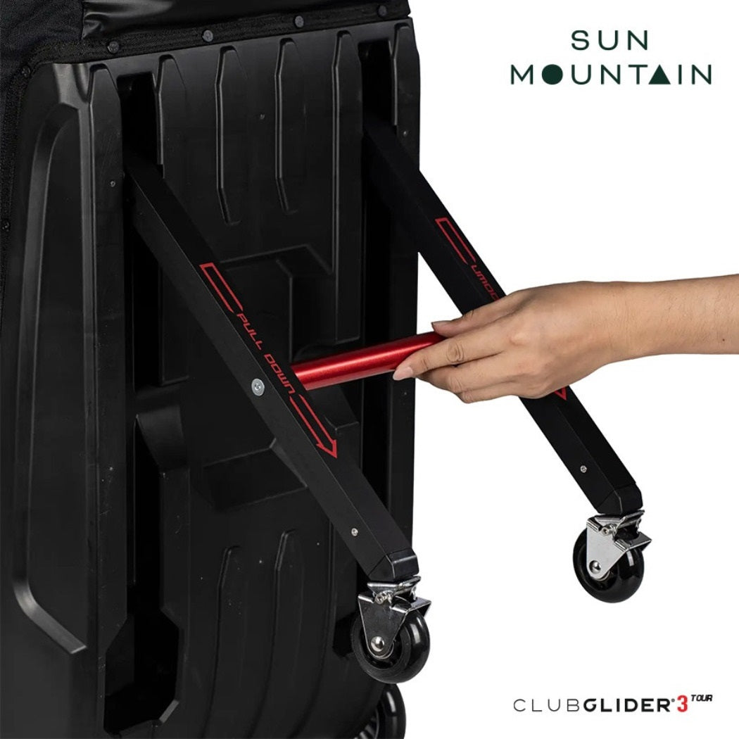 Sun Mountain ClubGlider 3 Tour Golf Travel Cover - Black - retractable support legs and swivel wheels