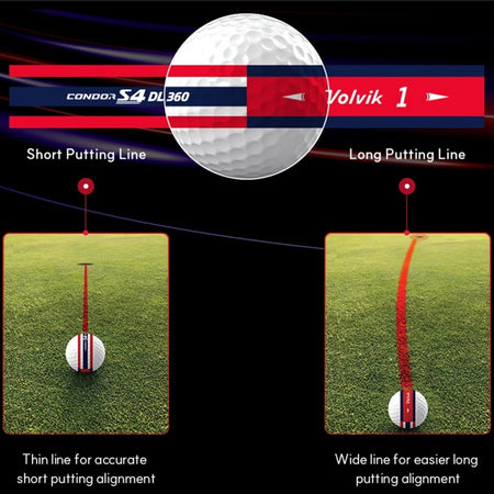 VOLVIK Condor S4 Tour Soft 360 Golf Balls - putting lines