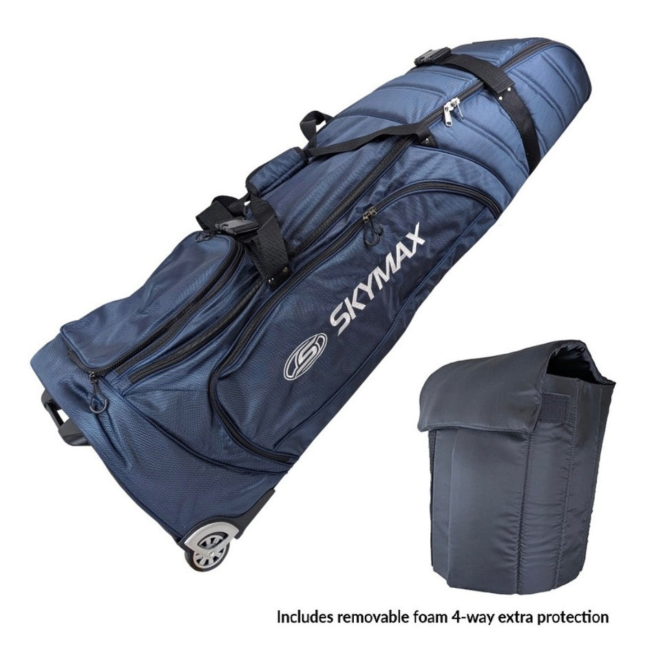 Skymax Deluxe Padded Wheeled Golf Travel Cover - folded and unfolded