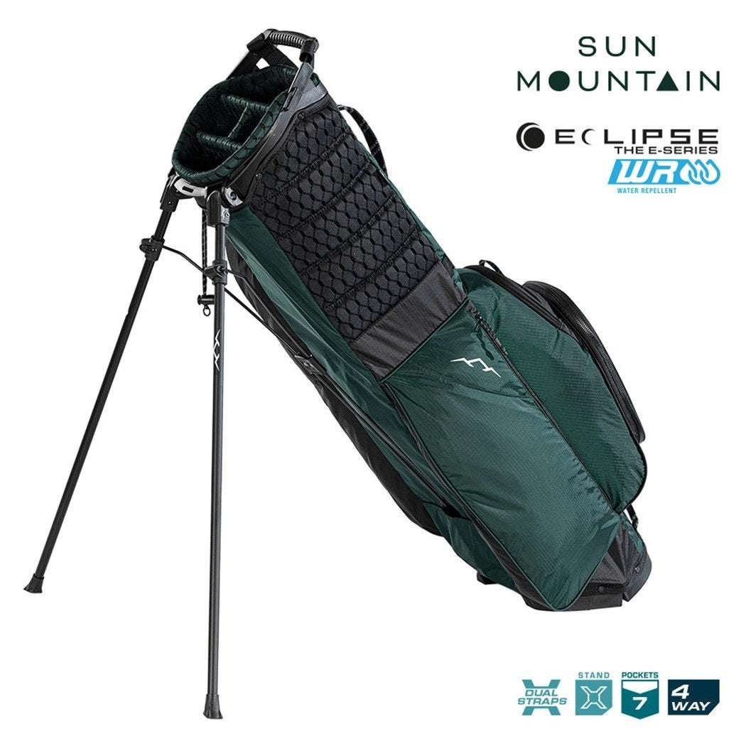 Sun Mountain Eclipse E1.5 4-Way Lightweight Stand Golf Bag - Black/Green - support legs and zipped pockets
