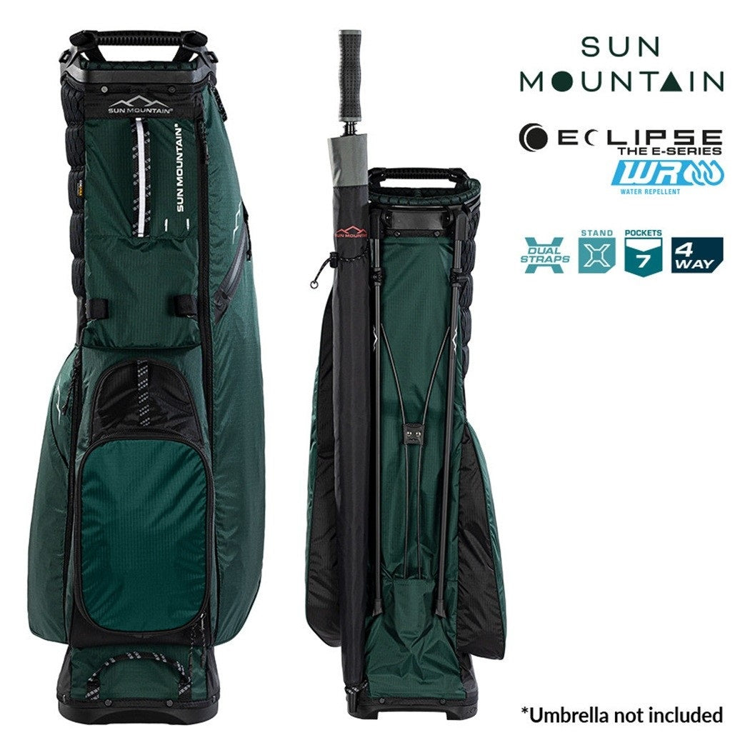 Sun Mountain Eclipse E1.5 4-Way Carry/Stand Golf Bag - Black/Green - front and rear views