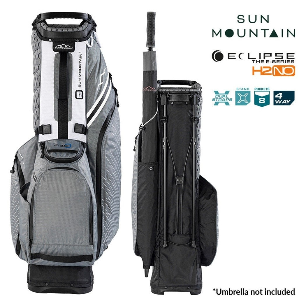 Sun Mountain Eclipse E1.5 4-Way Carry/Stand Golf Bag - Black/Nickel/White - front and rear views