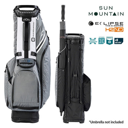 Sun Mountain Eclipse E1.5 4-Way Carry/Stand Golf Bag - Black/Nickel/White - front and rear views