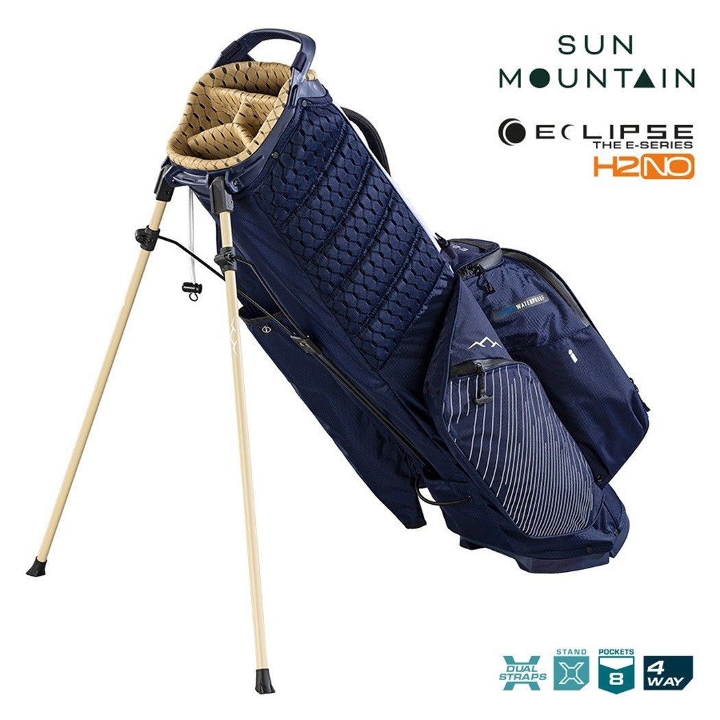 Sun Mountain Eclipse E1.5 4-Way Carry/Stand Golf Bag - Navy/Gold/White - support legs and zipped pockets