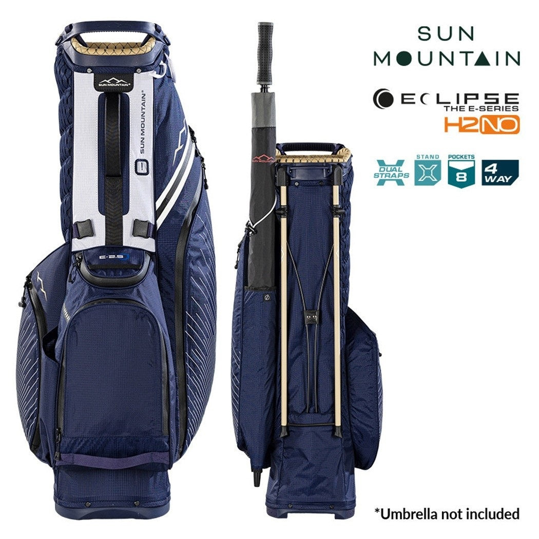 Sun Mountain Eclipse E1.5 4-Way Carry/Stand Golf Bag - Navy/Gold/White - front and rear views