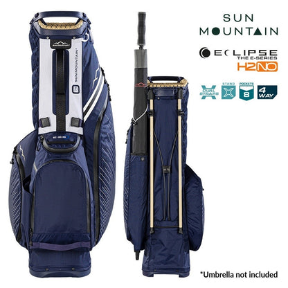 Sun Mountain Eclipse E1.5 4-Way Carry/Stand Golf Bag - Navy/Gold/White - front and rear views