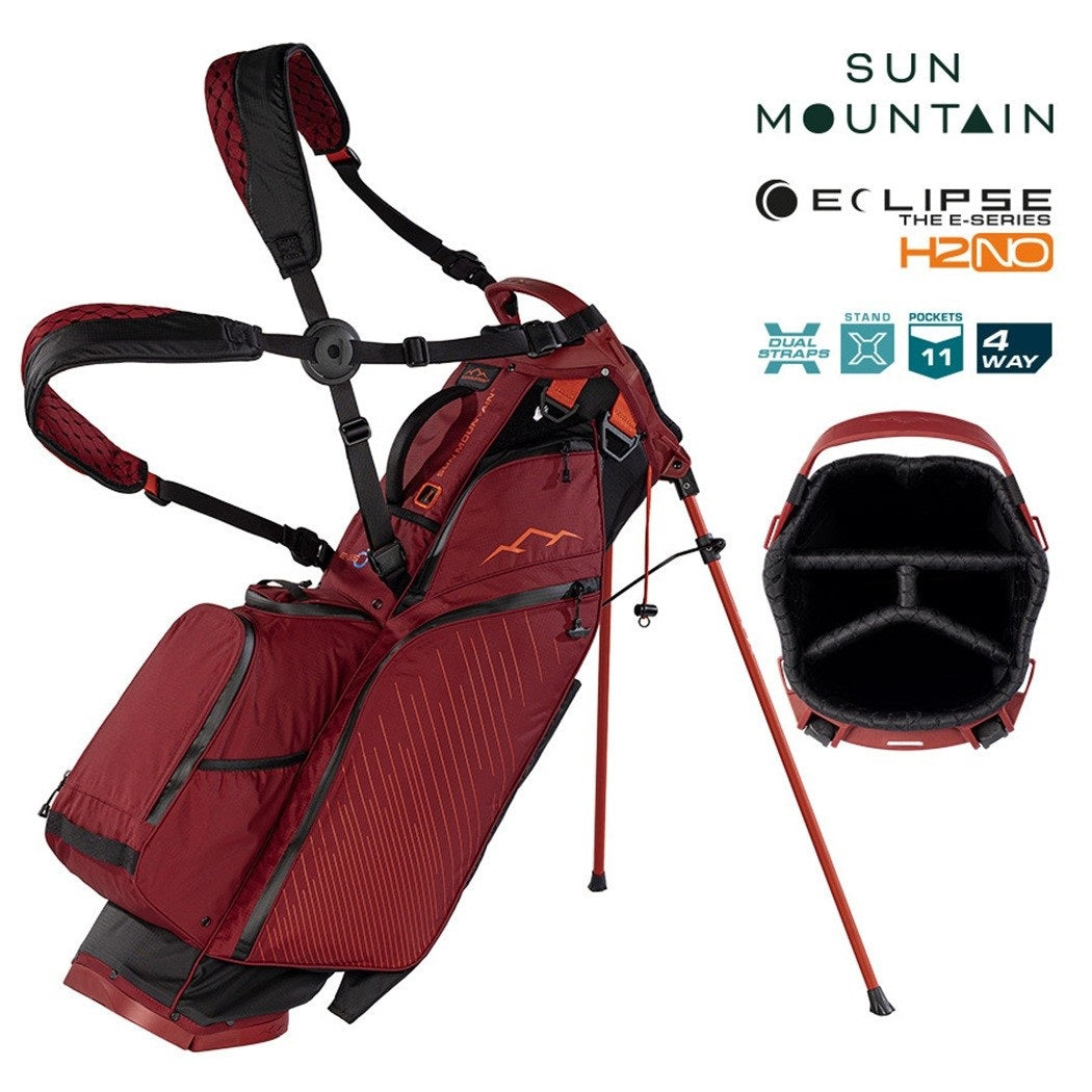 Sun Mountain H2NO Eclipse E3.5 Waterproof Stand Golf Bag Black/Garnet/Inferno - with features