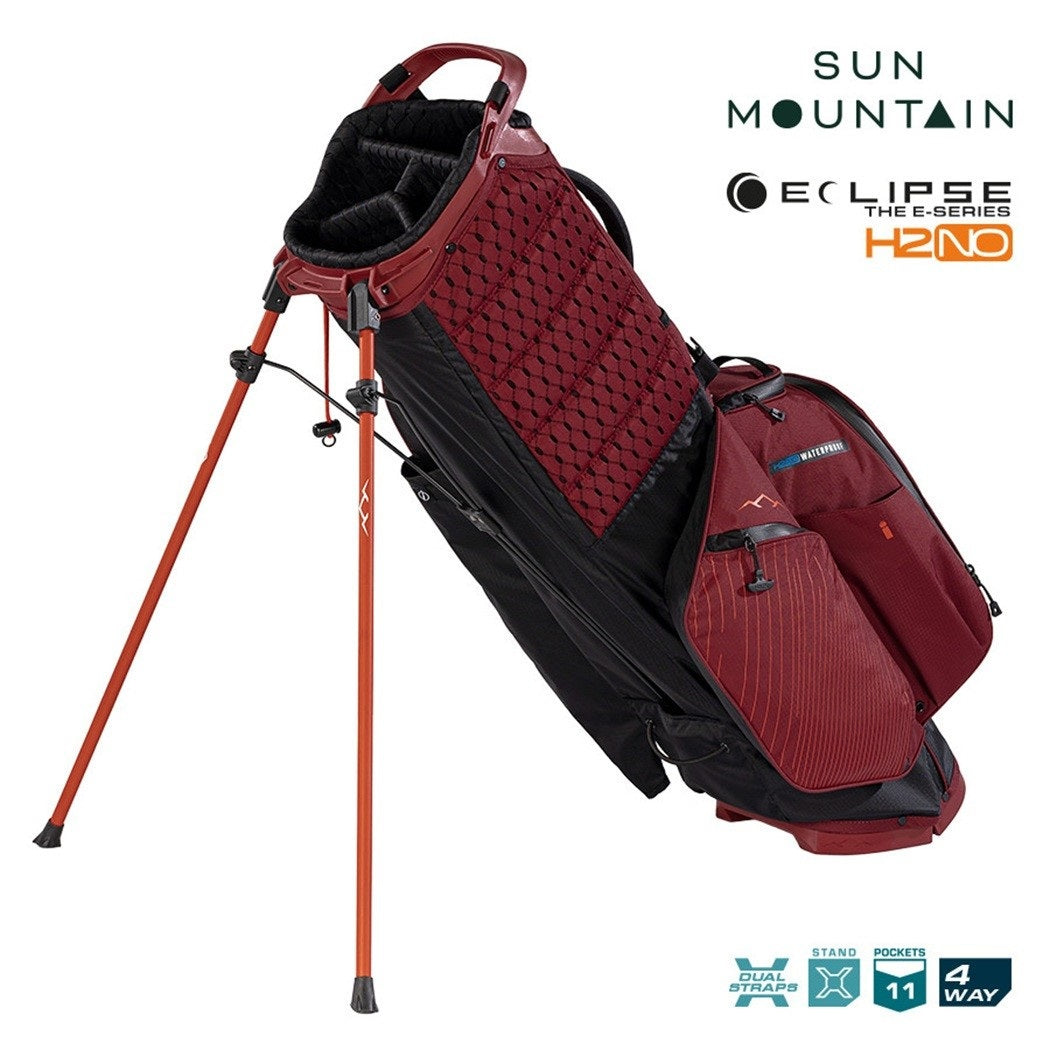 Sun Mountain H2NO Eclipse E3.5 Waterproof Stand Golf Bag Black/Garnet/Inferno - support legs and zipped pockets