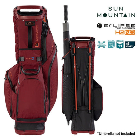 Sun Mountain H2NO Eclipse E3.5 Waterproof Stand Golf Bag Black/Garnet/Inferno - front and rear views
