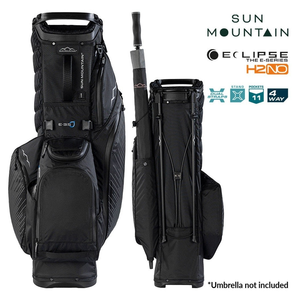 Sun Mountain Eclipse E3.5 4-Way Carry/Stand Golf Bag - Black/Nickel - front and rear views