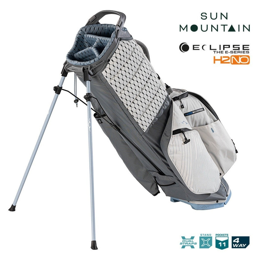 Sun Mountain H2NO Eclipse E3.5 Waterproof Stand Golf Bag Nickel/Platinum - support legs and zipped pockets