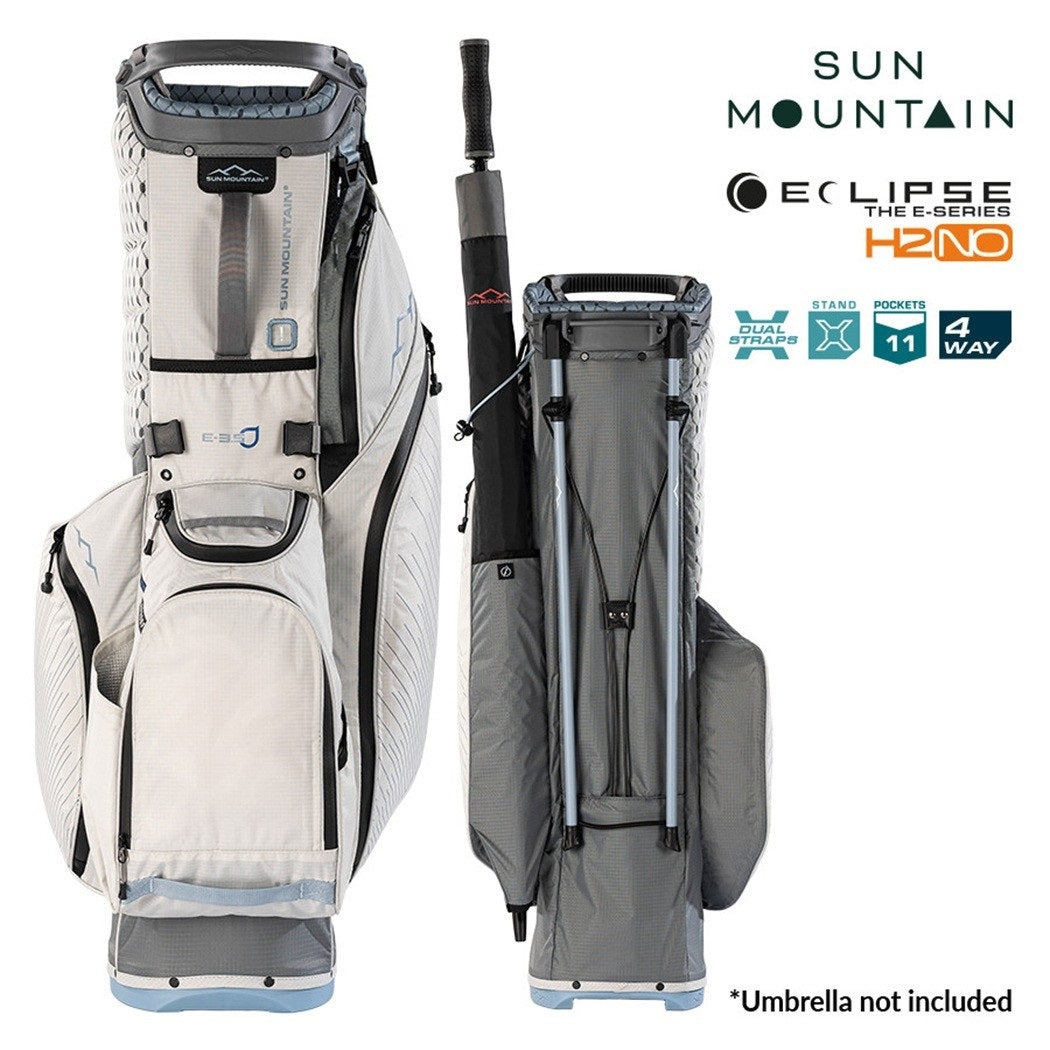 Sun Mountain H2NO Eclipse E3.5 Waterproof Stand Golf Bag Nickel/Platinum - front and rear views