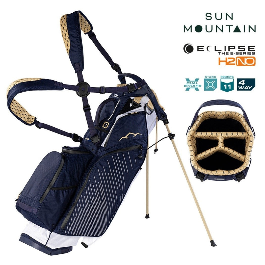 Sun Mountain H2NO Eclipse E3.5 Waterproof Stand Golf Bag White/Navy/Gold - with features