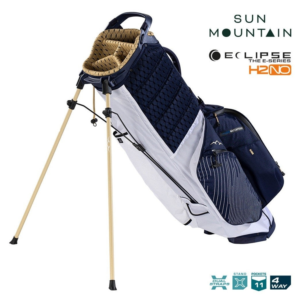 Sun Mountain Eclipse E3.5 4-Way Carry/Stand Golf Bag - White/Navy/Gold - support legs and zipped pockets