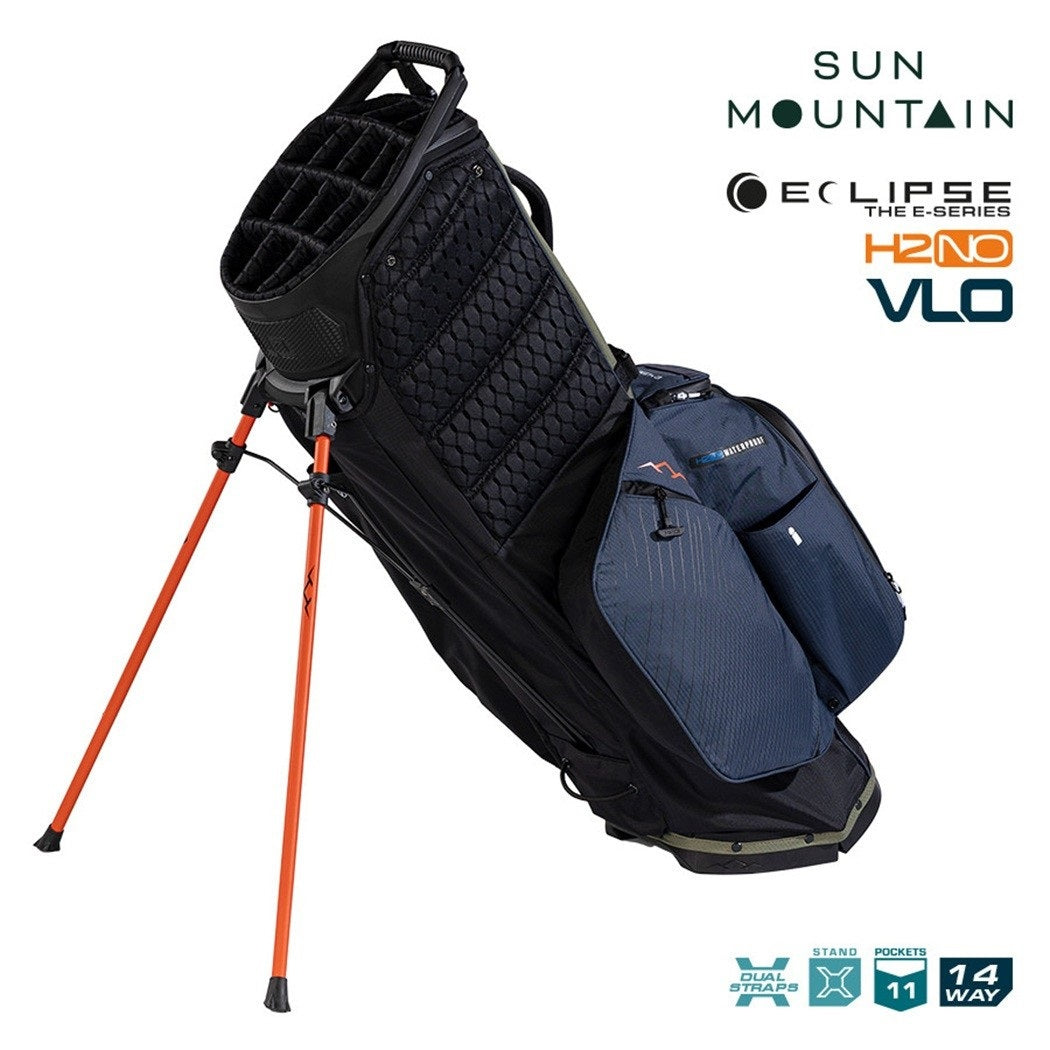 Sun Mountain Eclipse E3.5 4-Way Carry/Stand Golf Bag - Black/Ink/Olive - support legs and zipped pockets