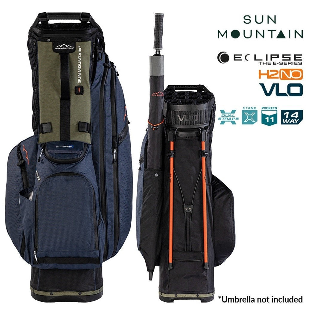 Sun Mountain Eclipse E3.5 4-Way Carry/Stand Golf Bag - Black/Ink/Olive - front and rear views