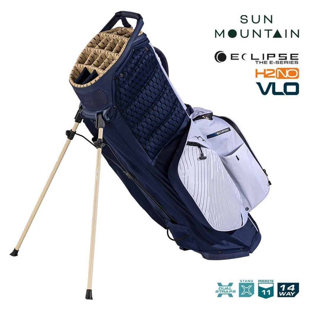 Sun Mountain Eclipse E3.5 4-Way Carry/Stand Golf Bag - Navy/Gold/White - support legs and zipped pockets