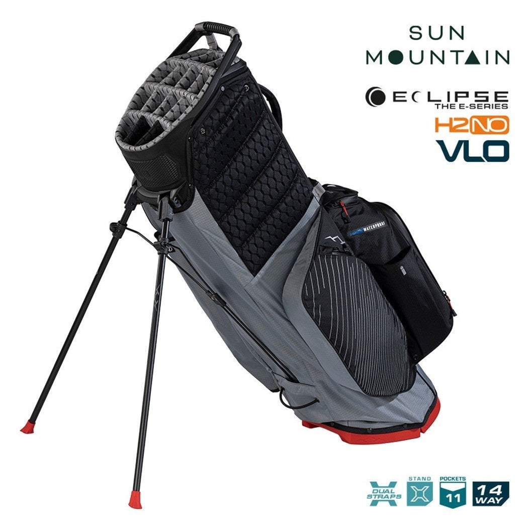 Sun Mountain Eclipse E3.5 4-Way Carry/Stand Golf Bag - Nickel/Black/Red - support legs and zipped pockets
