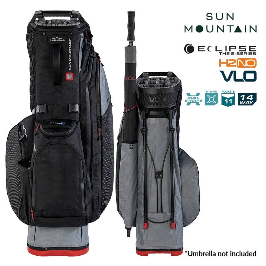 Sun Mountain Eclipse E3.5 4-Way Carry/Stand Golf Bag - Nickel/Black/Red - front and rear views