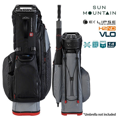 Sun Mountain Eclipse E3.5 4-Way Carry/Stand Golf Bag - Nickel/Black/Red - front and rear views