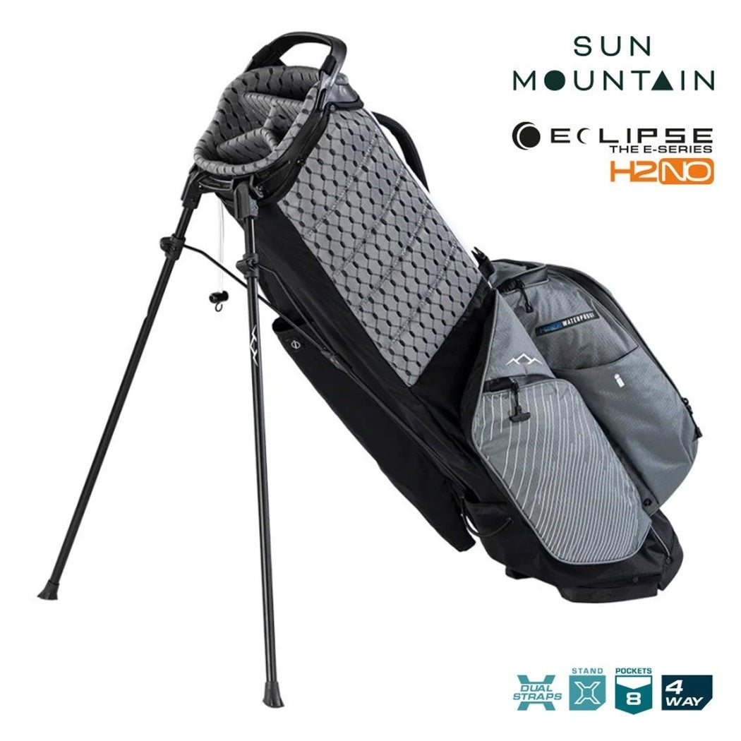 Sun Mountain Eclipse E1.5 4-Way Carry/Stand Golf Bag - Black/Nickel/White - support legs and zipped 