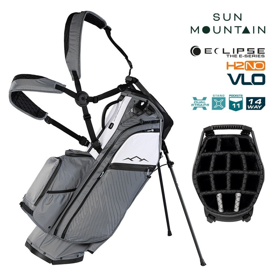 Sun Mountain H2NO Eclipse E4.5 VLO 14-Way Waterproof Golf Stand Bag – Nickel/White/Black