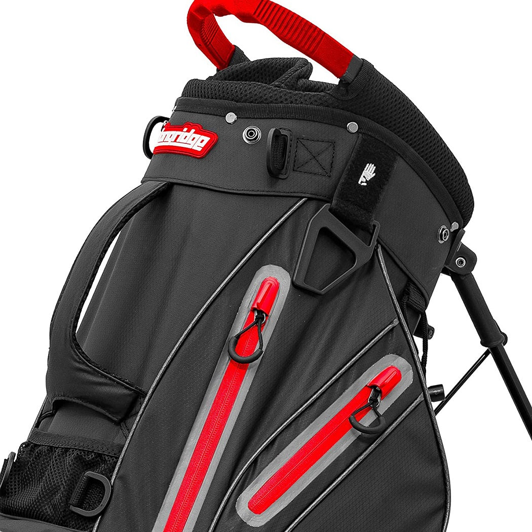 Longridge Elements Waterproof Golf Stand Bag - Black/Red - grab handle, glove loop and pockets