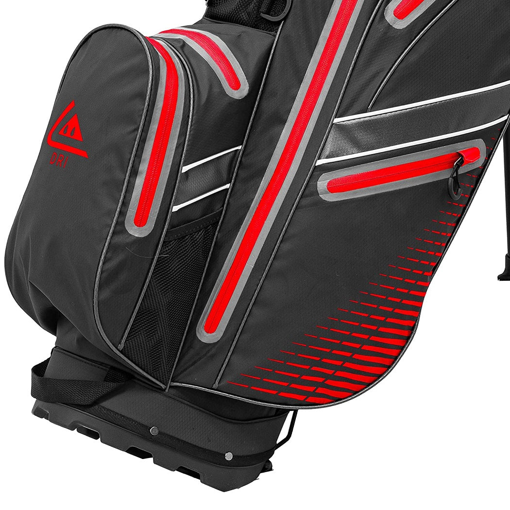 Longridge Elements Waterproof Golf Stand Bag - Black/Red - lower zipped pockets and base