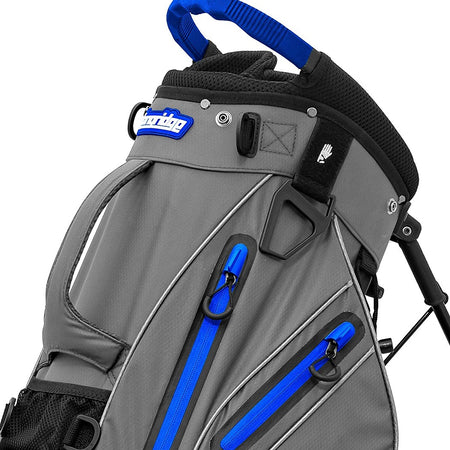 Longridge Elements Waterproof Golf Stand Bag - Grey/Royal - grab handle, glove loop and pockets