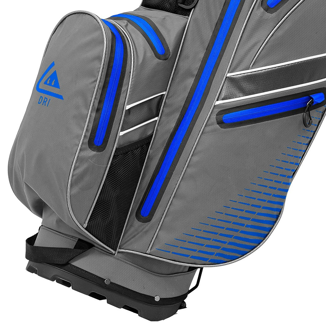 Longridge Elements Waterproof Golf Stand Bag - Grey/Royal - lower zipped pockets and base