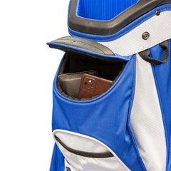 Ezeglide Eze84 Tour Cart Bag (Blue/White) - showing the valuables pocket with its magnetic closure