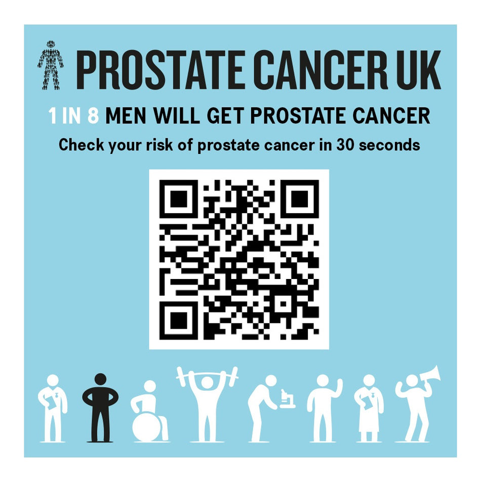 Prostate Cancer - scanning this QR Code takes you to the Prostate Cancer UK official website to check your risk