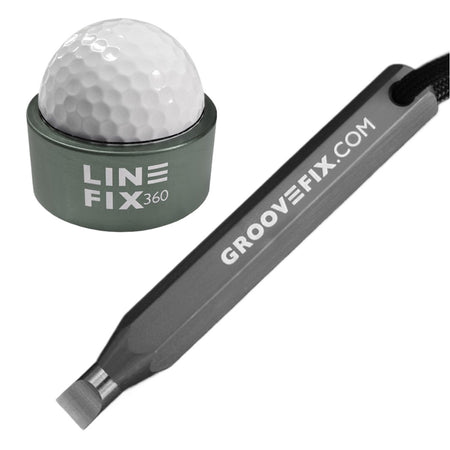 GrooveFix Groove Tool and Line Fix 360 Ball Marker Bundle Grey Golf Accessory Set