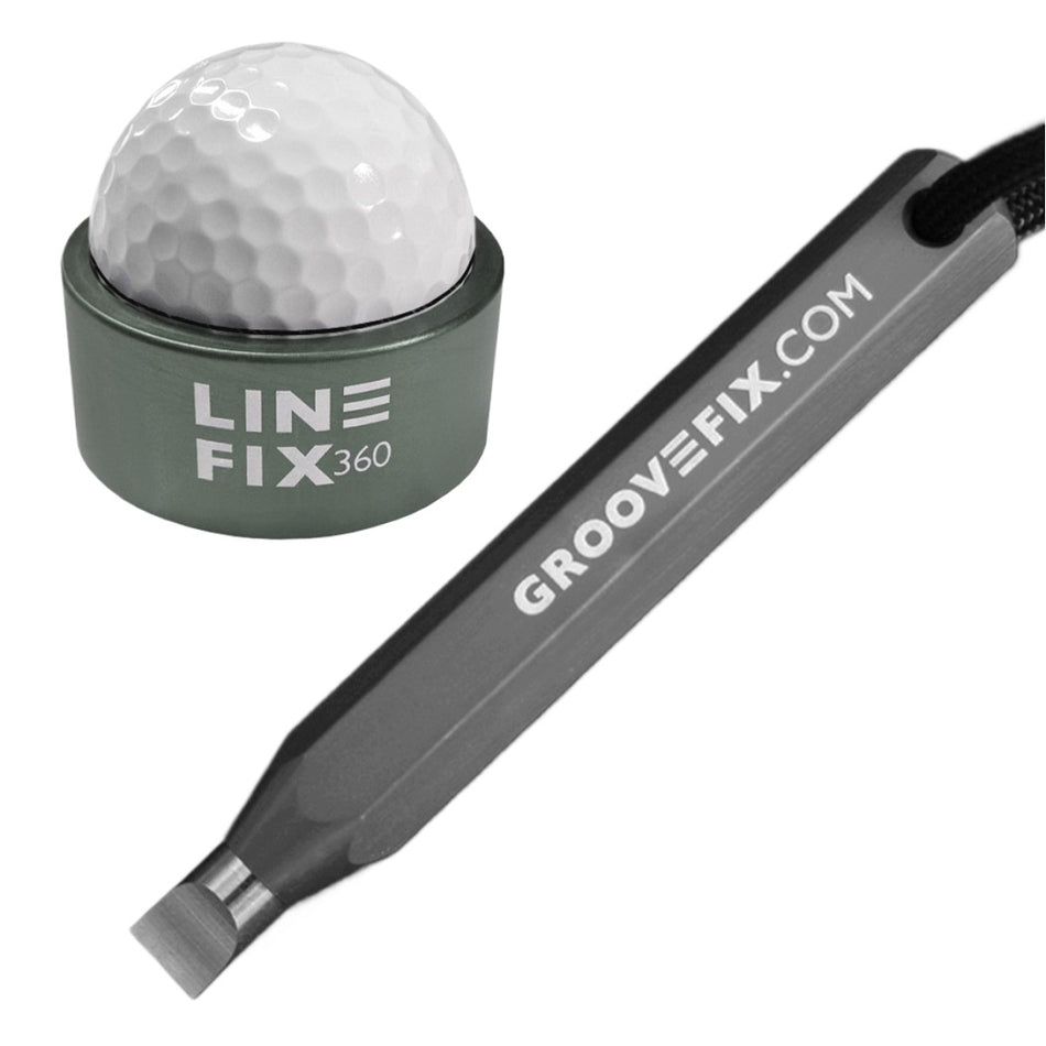 GrooveFix Groove Tool and Line Fix 360 Ball Marker Bundle Grey Golf Accessory Set