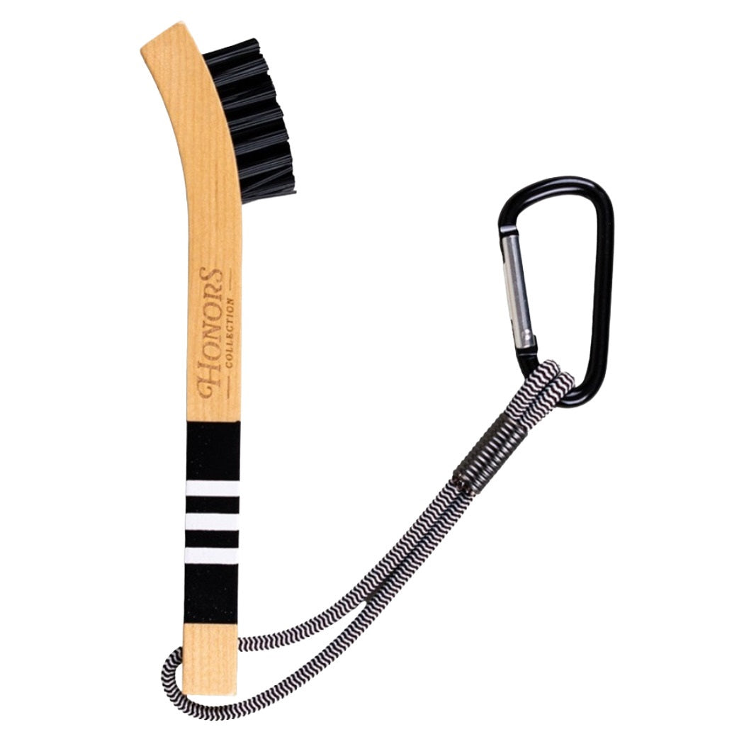 Pride Sports Honors Collection Wooden Golf Brush - Black/White - with carabiner