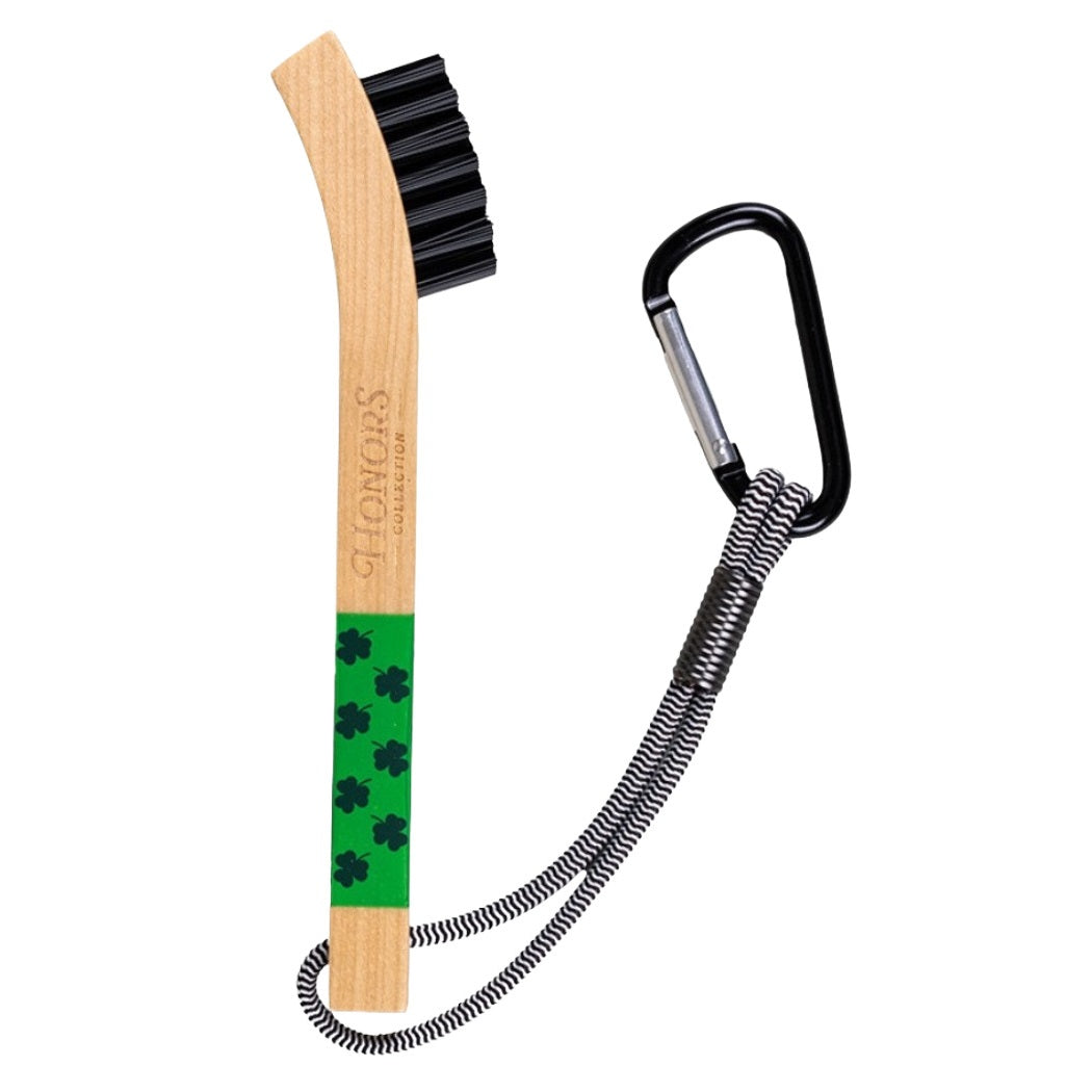 Pride Sports Honors Collection Wooden Golf Brush - Shamrock - with carabiner