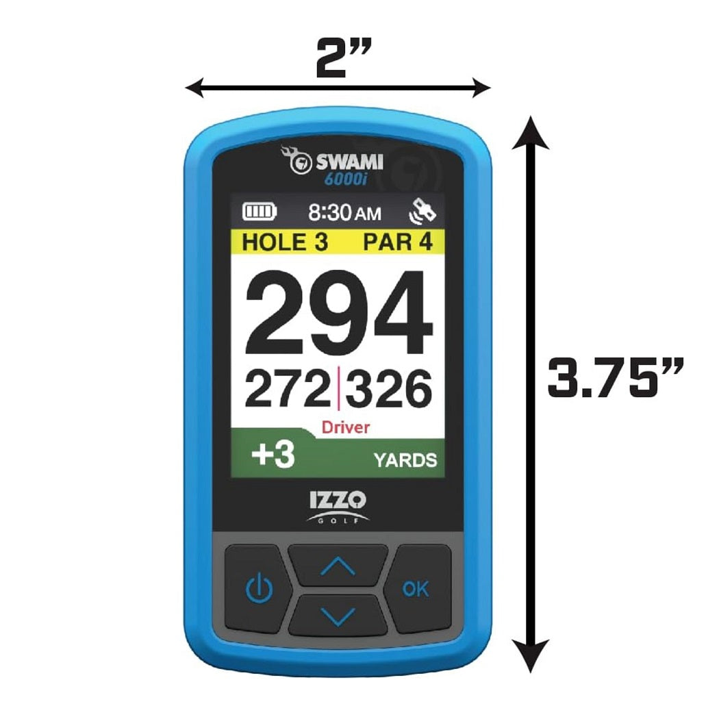 Izzo Swami 6000i Handheld GPS Rangefinder - Blue - showing the rangefinder`s dimensions