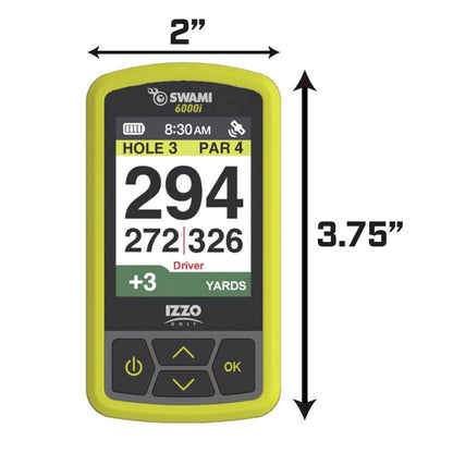 Izzo Swami 6000i Handheld GPS Rangefinder - Yellow - showing the rangefinder`s dimensions