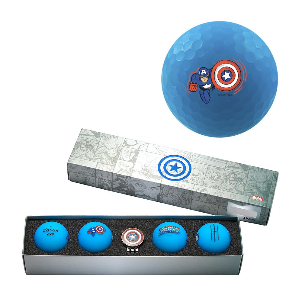 Volvik Vivid Marvel Captain America Golf Ball Gift Set