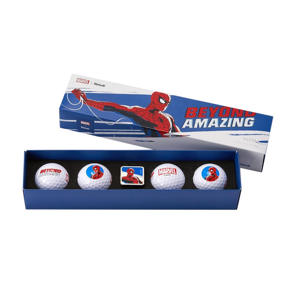 Volvik VISTA 3 Marvel Spider-Man Golf Balls 4 Pack & Marker Gift Set