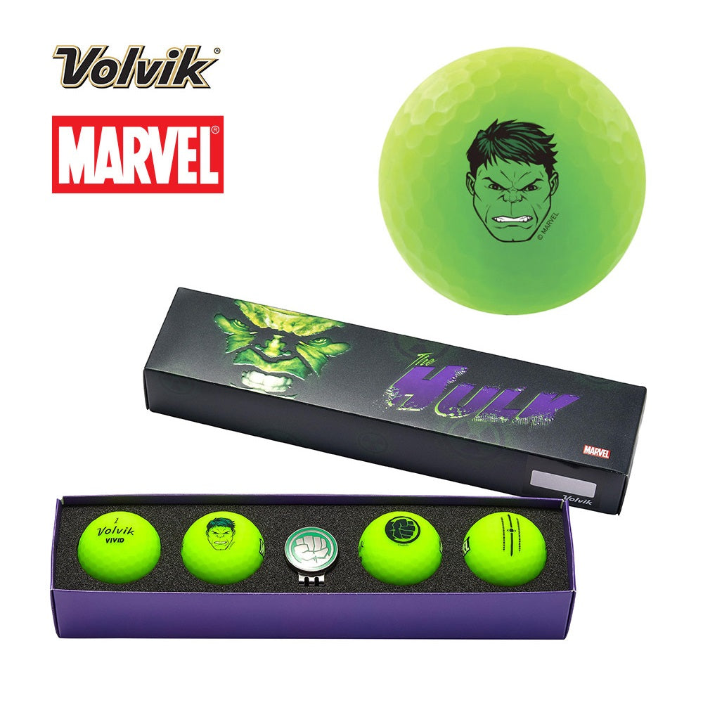 Volvik Vivid Marvel Hulk Golf Ball Gift Set - Pack of 4 Boxed