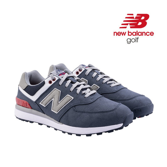 New Balance Men`s 574 Greens V2 Spikeless Golf Shoes - Navy/Red - front view